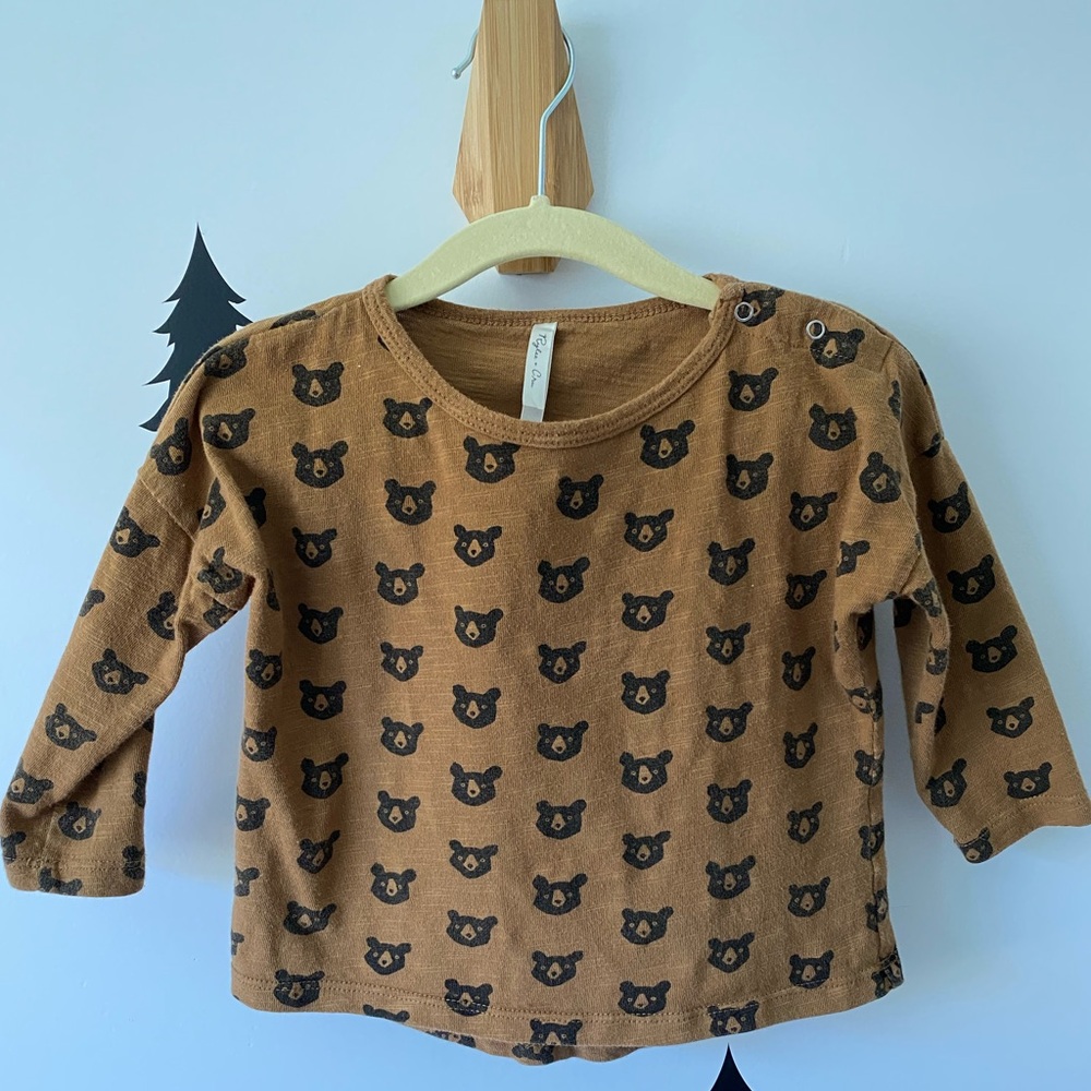 Rylee + Cru Brown Bear Pattern Long Sleeve Tee